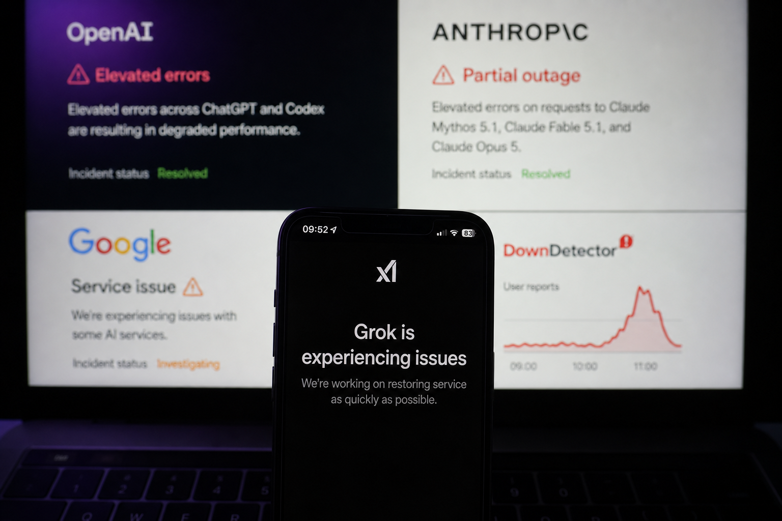 Major AI Models Experience Rare Overlapping Downtime