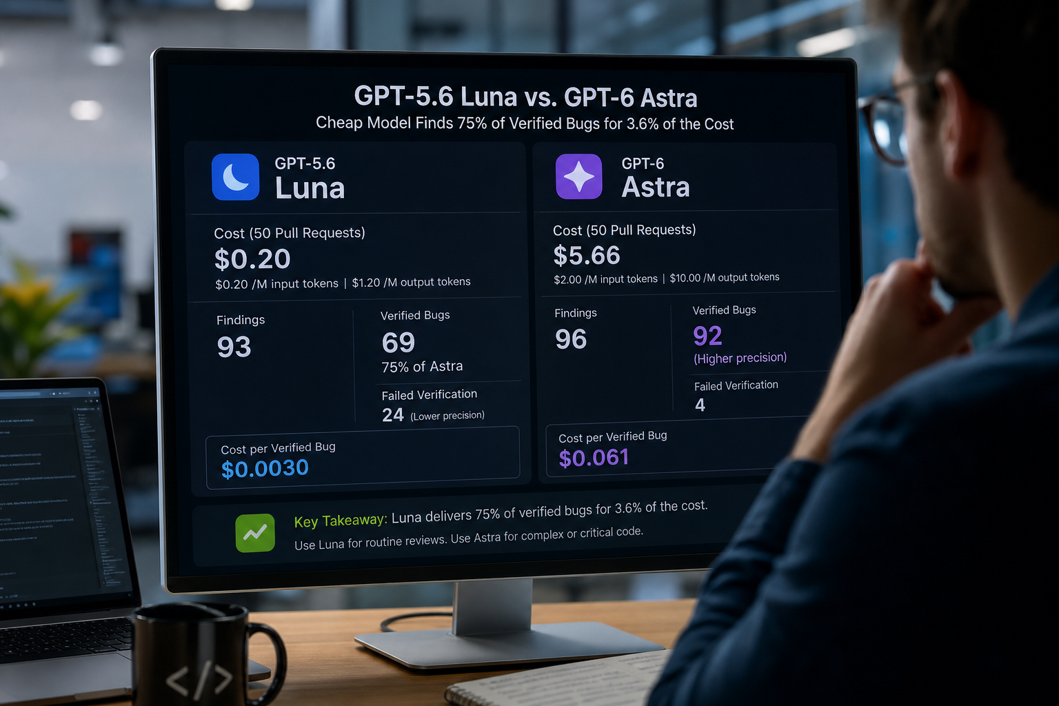 GPT-5.6 Luna vs. GPT-6 Astra: Cheap Model Finds 75% of Verified Bugs for 3.6% of the Cost
