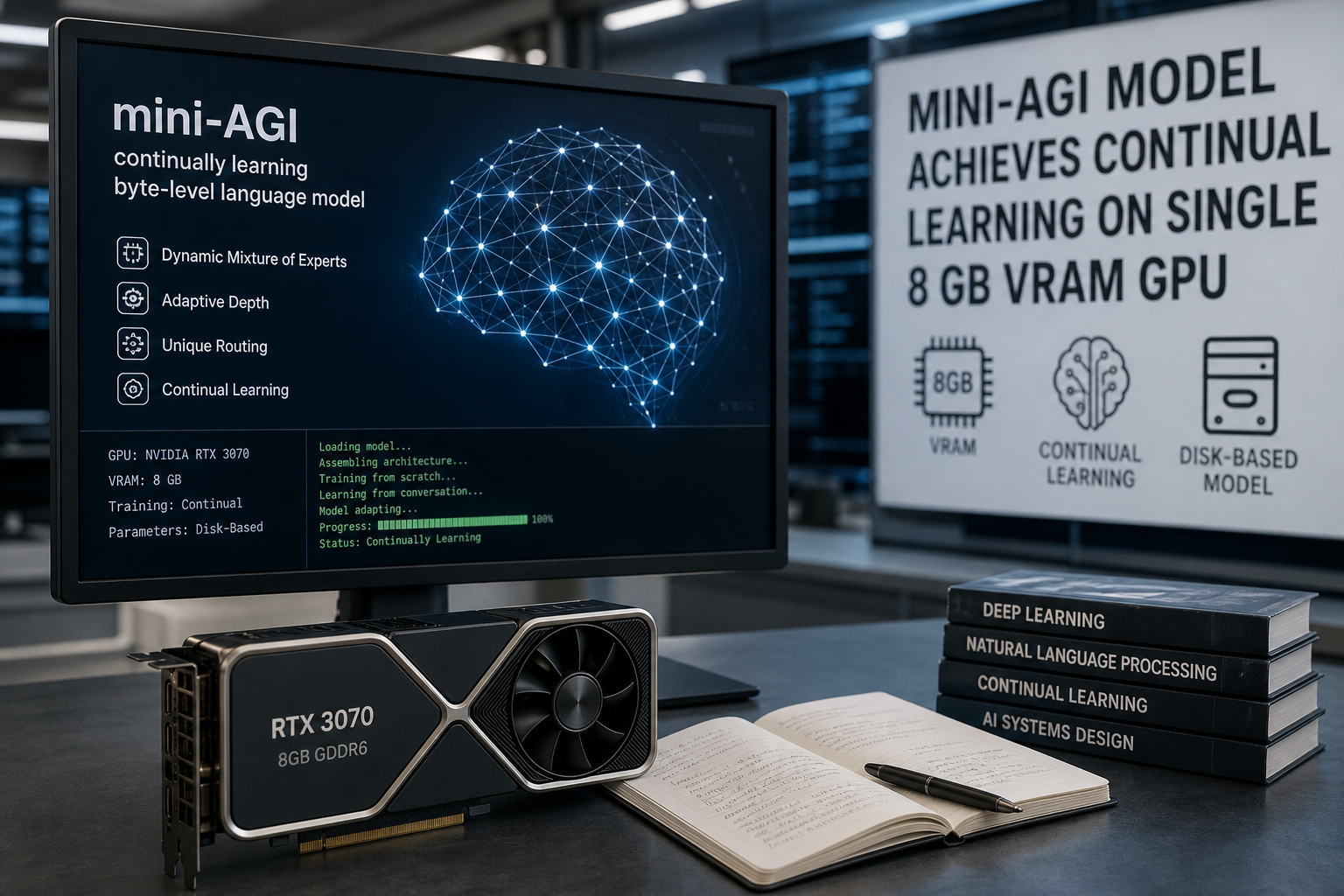 Mini-AGI Model Achieves Continual Learning on Single 8 GB VRAM GPU