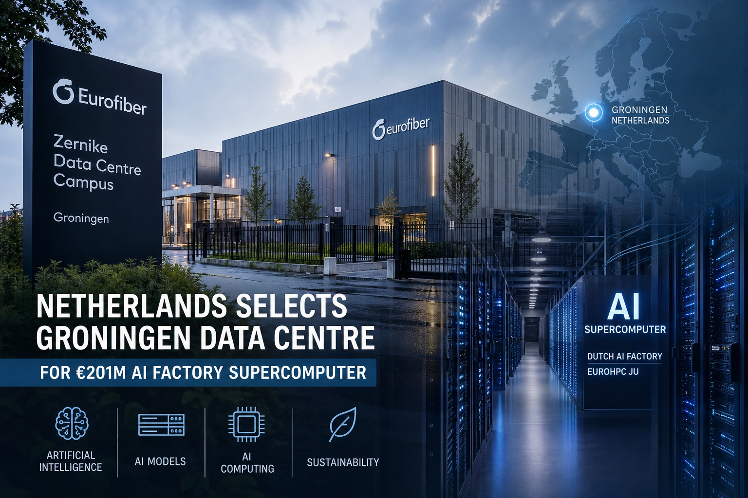 Netherlands Selects Groningen Data Centre for €201M AI Factory Supercomputer