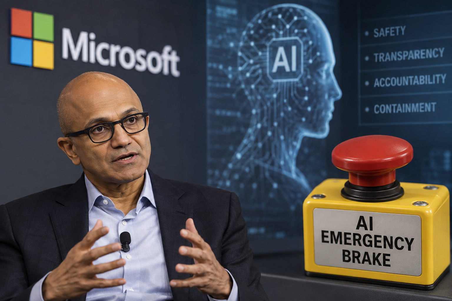 Microsoft's Nadella Calls for AI 'Emergency Brake' to Ensure Safety