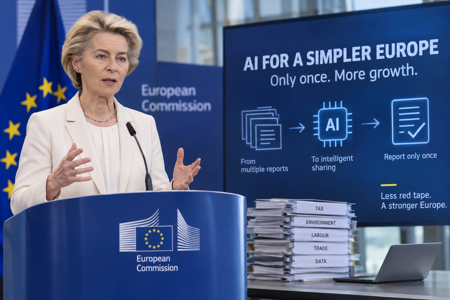 Von der Leyen Proposes AI-Powered 'Only Once' Reporting for EU Businesses